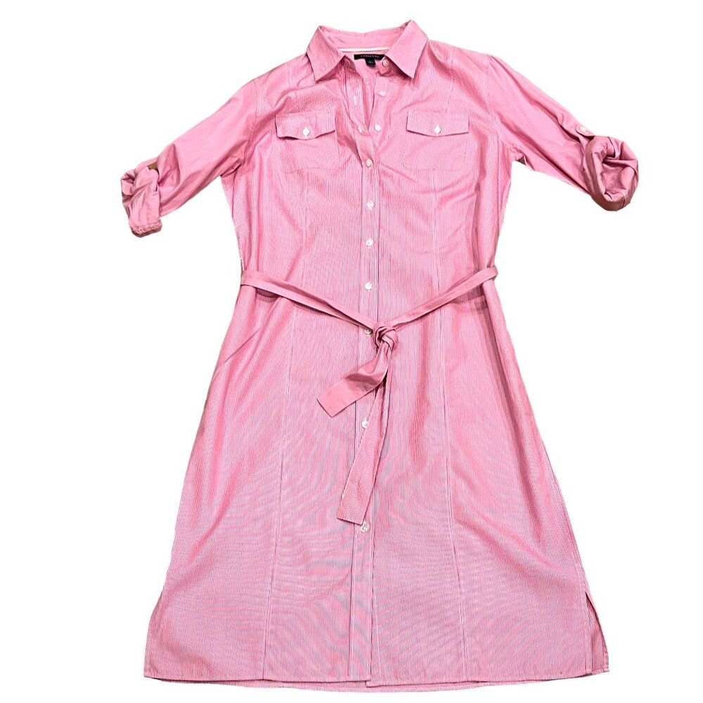 Lands' End Striped Midi Shirt Dress, Cotton, 10 - Picture 8 of 8